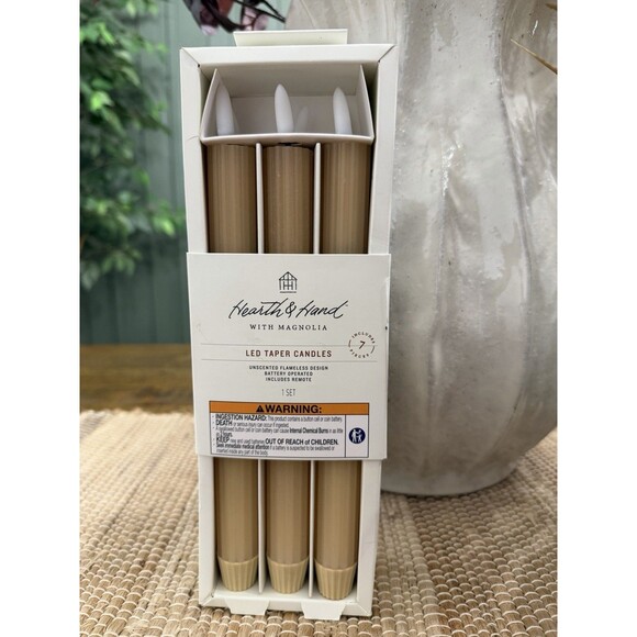 6pk Ribbed Flameless LED Taper Candles Honey - Hearth & Hand with Magnolia RARE - Picture 5 of 5